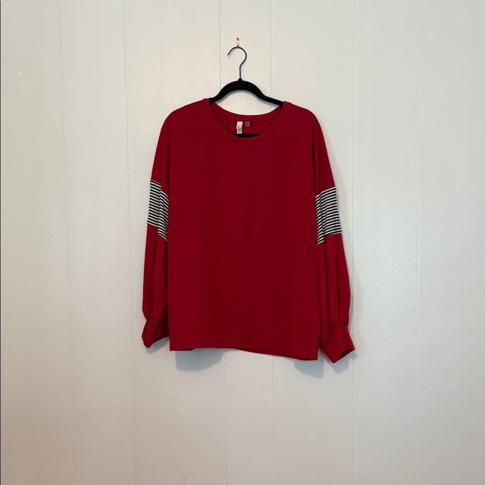 NY Collection Red Sweater with Striped Sleeves
